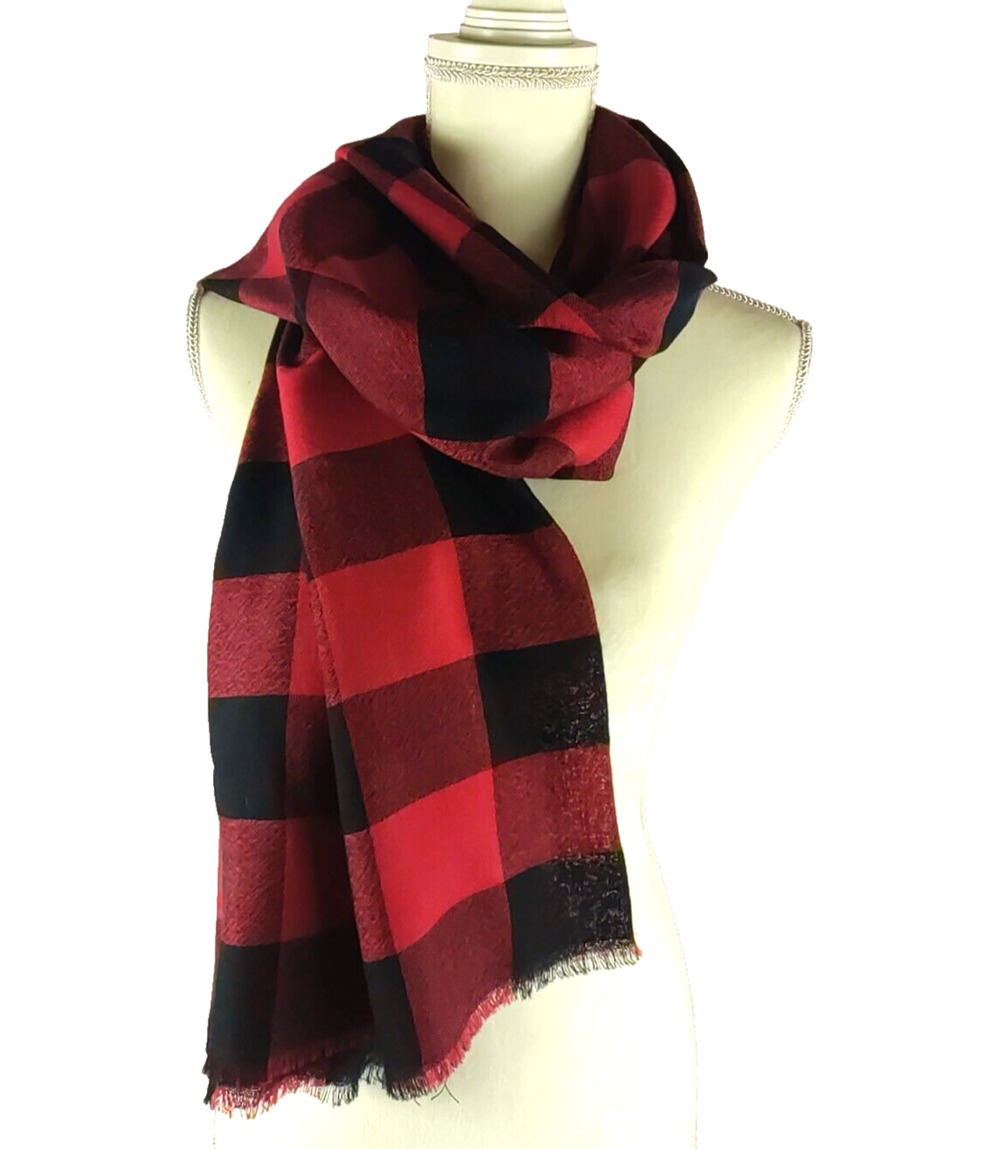 Scarf Buffalo Plaid Red Black 54" X 27" Classic Winter